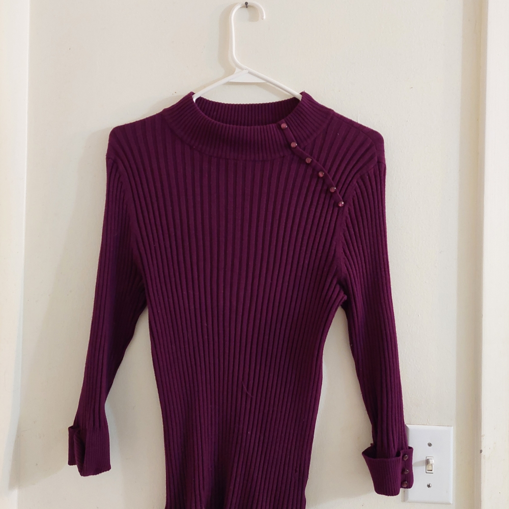 Carolyn Taylor Purple Ribbed Turtleneck Sweater